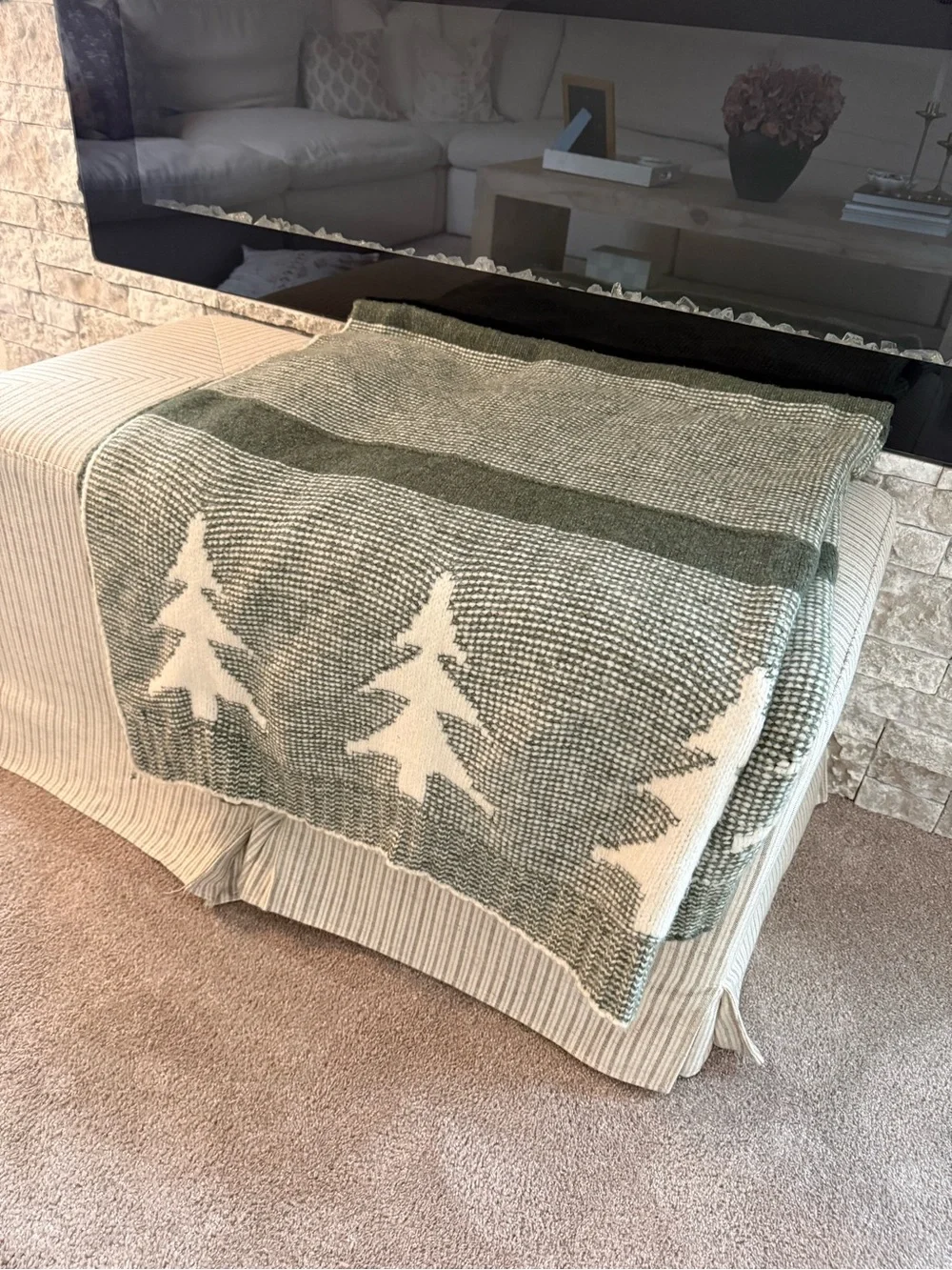 Studio McGee Green and Cream Tree Motif Holiday Throw Blanket
